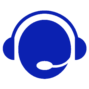 a blue head silhouette with a headset and a microphone