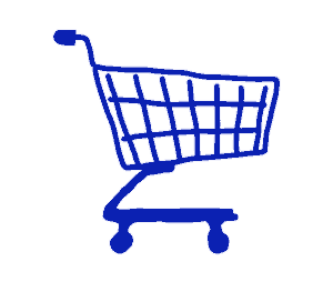 a blue supermarket shopping cart