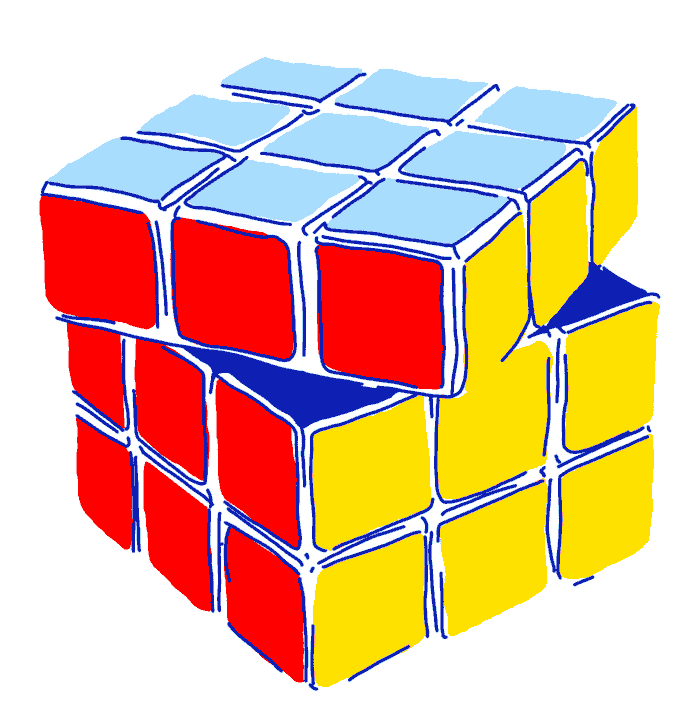 a yellow, red and blue rubiscub